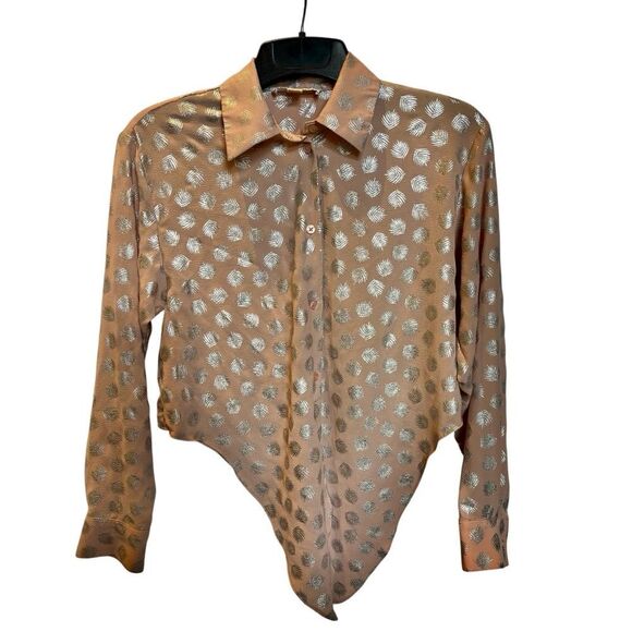 Michael Kors Women's Metallic Polka Dot Button-Up Peach/Silver Size Small - Picture 1 of 9